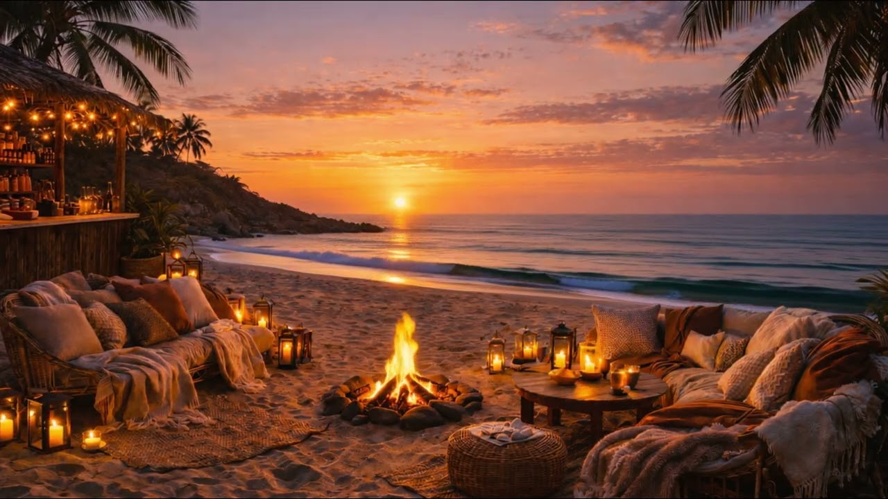 Beach Campfire at Night – Cozy Piano Music for Unwind & Relief