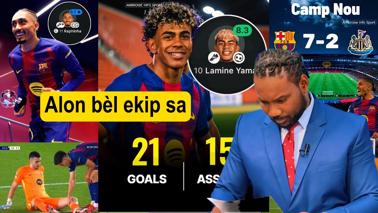 Gregory fon bèl rale sou match Barcelone-newcastle la ,Raphinha elu meyè jwè semèn nan nan lig chanp
