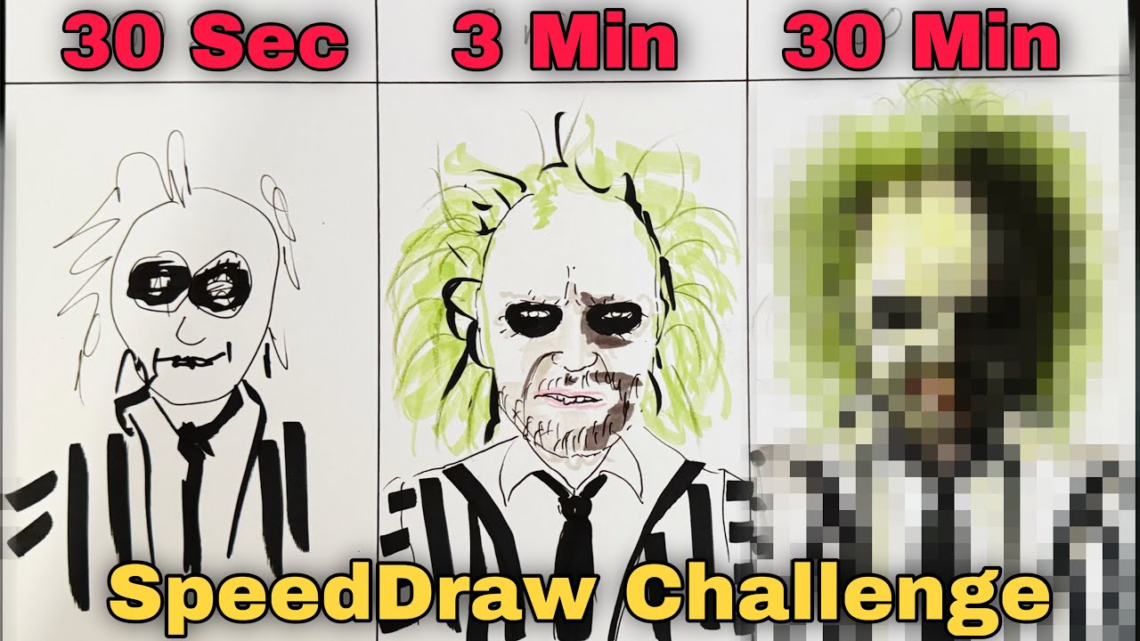 Drawing Beetlejuice in 30 Sec, 3 Min and 30 Min.  BEETLEJUICE 2