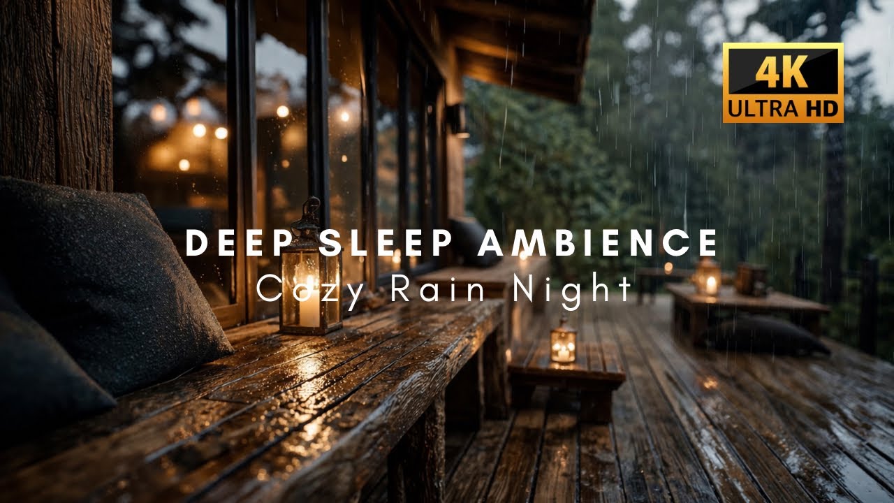 Rainy Night in a Glass Forest Cabin 🌧️ Fireplace & Rain Sounds for Deep Sleep (60 MIN) (1 HOURS)