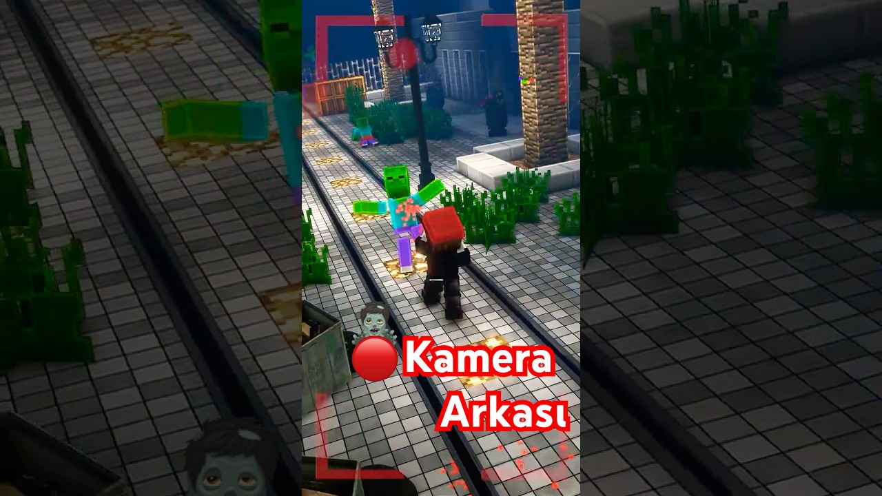 🔴 MINEGREEN VS ZOMBİ &Ccedil;ETESİ [KAMERA ARKASI] - Minecraft #shorts