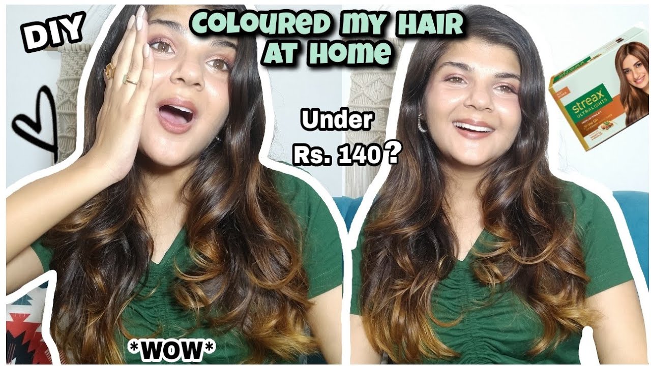 DIY Hair Colour||*Under Rs. 140*||  How to color your hair at home|| Streax soft blonde highlights✨