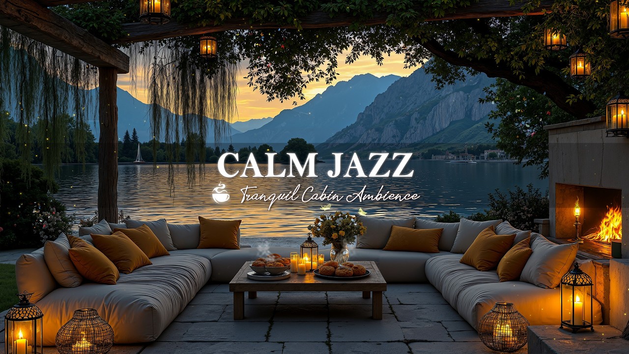 Calm Jazz In Sweet Cafe | Enjoy Romantic Evening With Slow Jazz By Lakeside For Relax, Stress Relief