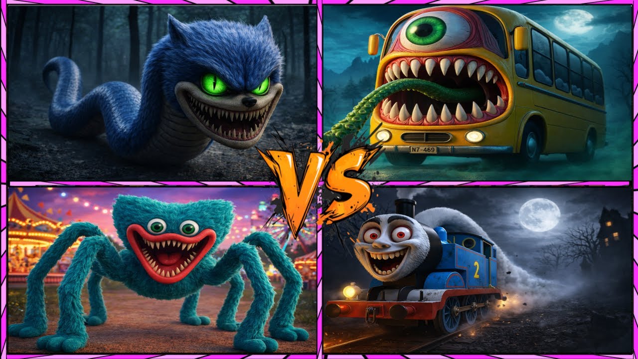 🚂👀😱 Sonic Head Eater 🆚 Bus eater 🆚 Huggy Wuggy 🆚 Thomas Train- Coffin Dance Song🎶