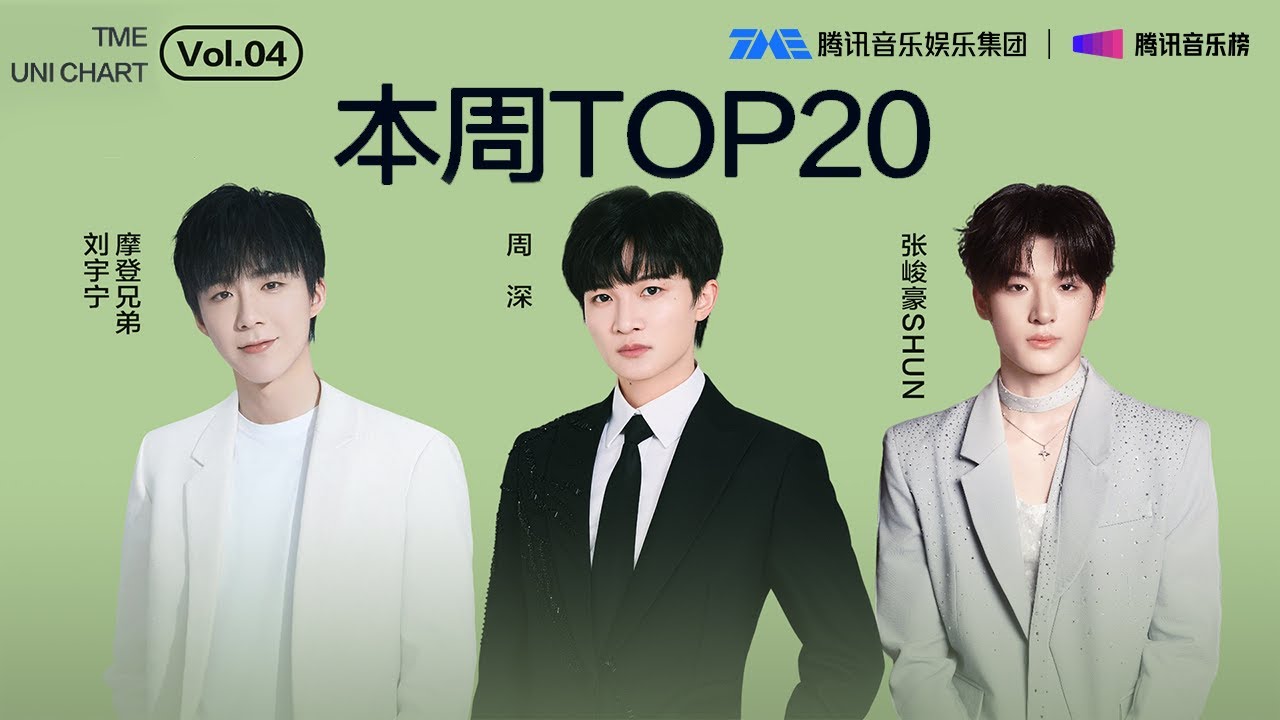 #腾讯音乐由你榜 第4期TOP20 | #摩登兄弟刘宇宁 不懈奋斗的《#努力的人 》 ； #周深 温柔飘渺的《 #明暗之间》；#张峻豪 态度十足的 《 #2025AMBITION》 | TME腾讯音乐