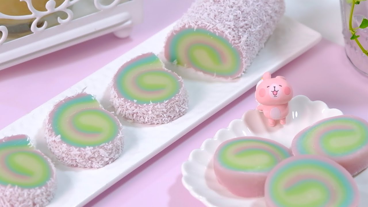 Chewy Stretchy Rainbow Mochi Roll | So Adorable & Yummy!