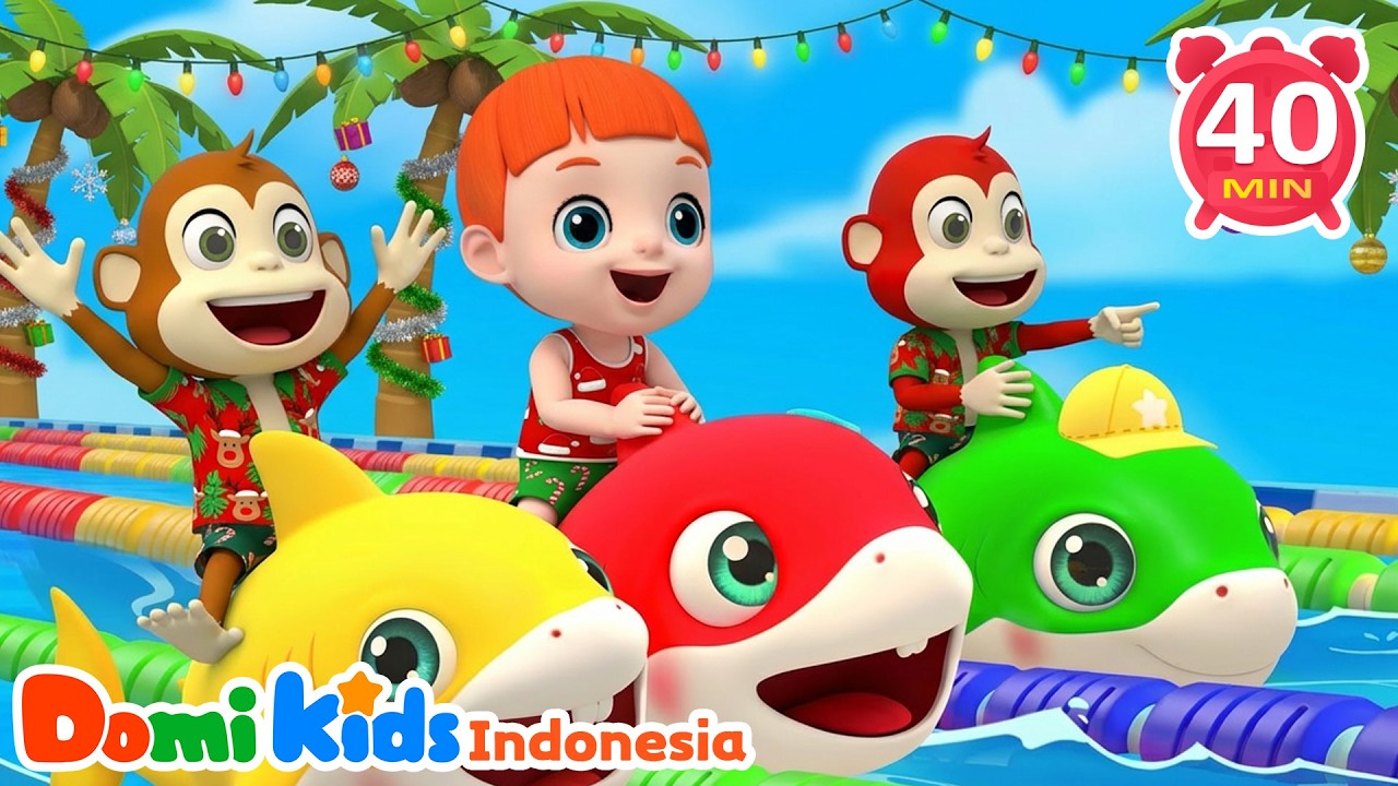 Lagu Hiu Bayi Anak Ceria🦈| Lagu Anak Lucu Versi Dwibahasa | Domi Kids Pesta Hewan