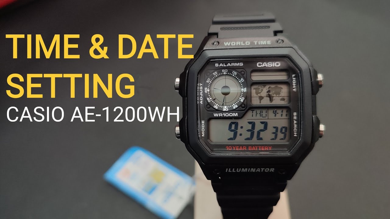 Как изменить время и дату на часах Casio AE-1200 | Подсветка времени Illuminationator Royale
