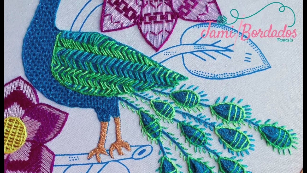 40. Bordado Fantasía Pavo real 1 / Hand Embroidery Peacock / Fantasy Stitch
