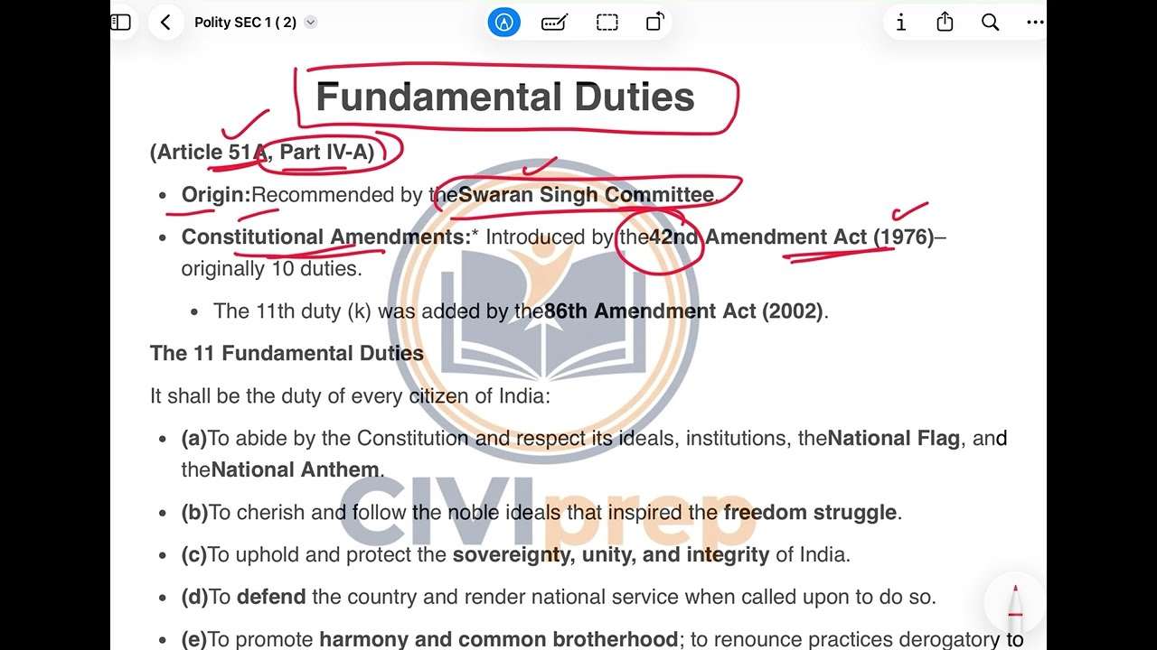 Article 51A: Fundamental Duties|| indian polity @civiprep_upsc 