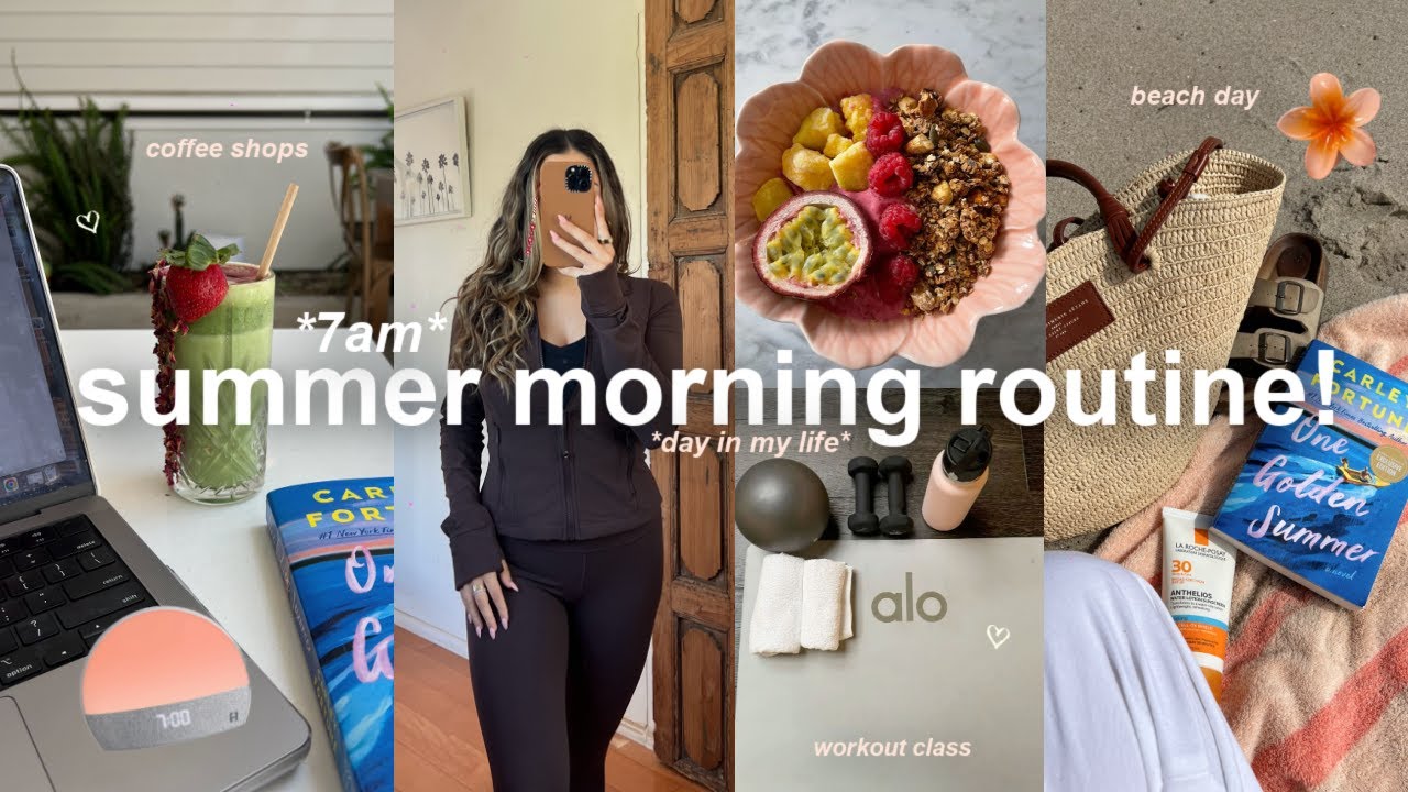 7AM *SUMMER* morning routine!🍓 productive & cozy mornings, coffee shops, beach day & clothing haul!