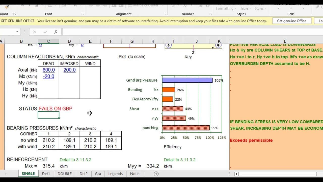 EP 9. Design of a single and combined pad footing with RCC 81 excel spreadsheet.