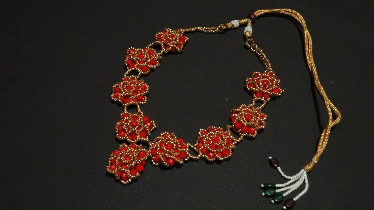 How To Make Rose Flower Necklace //Jewellery Making //Beaded Rose Necklace  .