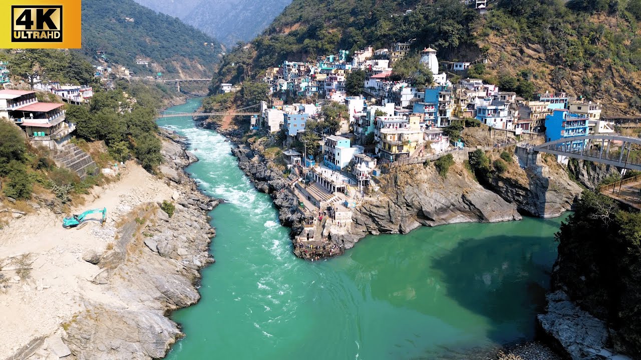 Devprayag Uttarakhand | Stunning Drone Views of the Ganga Confluence | 4K