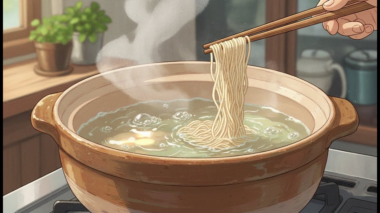 A Peaceful Rainy Evening in My Tiny Apartment, Cooking Warm Noodles in Silence | Ghibli-Style Video