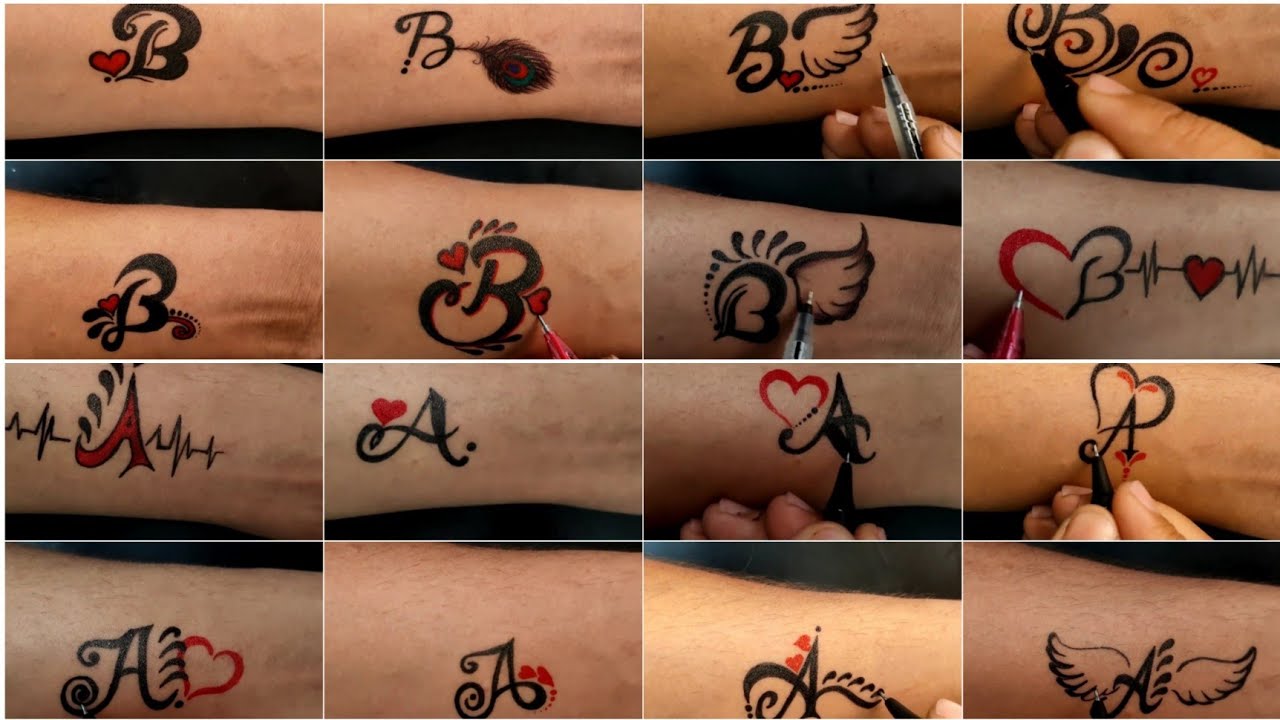 A and B unique name tattoo design for girl and boys|| tattoo making art|| Temporary tattoo art