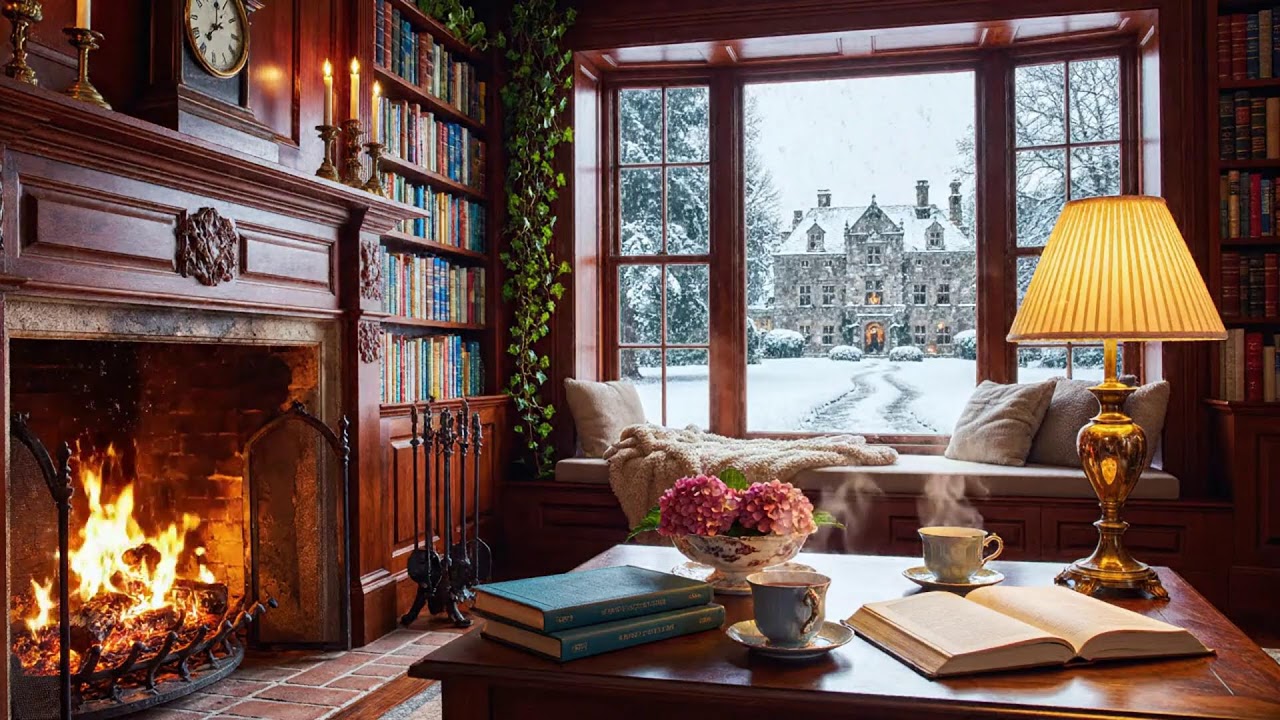 Warm Fireplace Piano Jazz LIVE ⛄ Cozy Winter Cafe Ambience for Study, Work & Relax