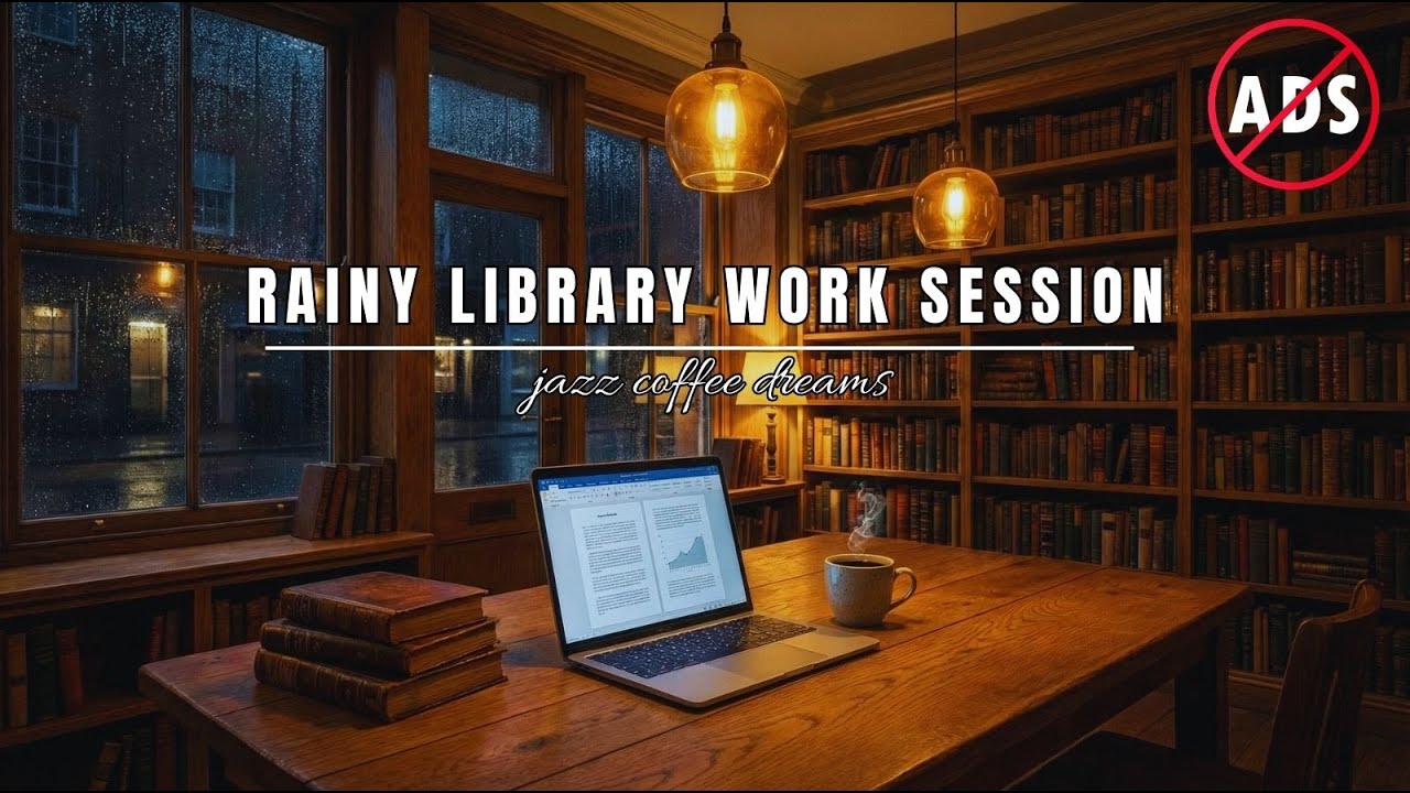 Rainy Library Work Session 📚🌧️ Smooth Jazz for Writing, Studying & Deep Focus