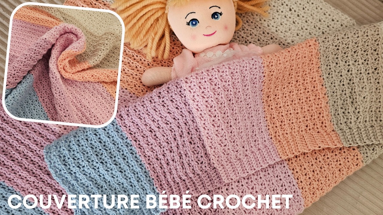 TUTORIEL COUVERTURE BÉBÉ AU CROCHET 🌸 Point fleuri facile 😍
