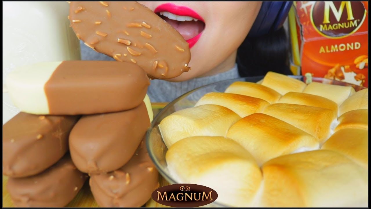 ASMR MAGNUM ICE CREAM BARS + S'MORES MARSHMALLOW DIP + ALMOND MILK |  咀嚼音 | 먹방