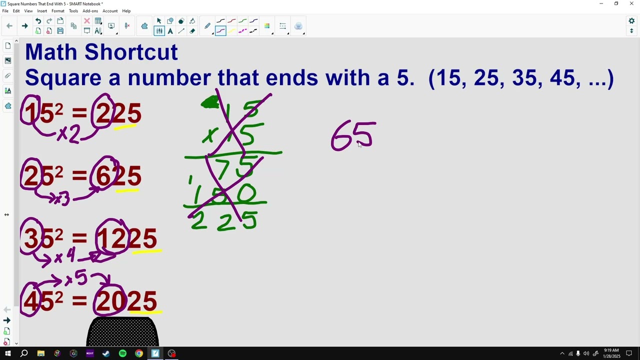 Square a Number that ends with 5 (shortcut)