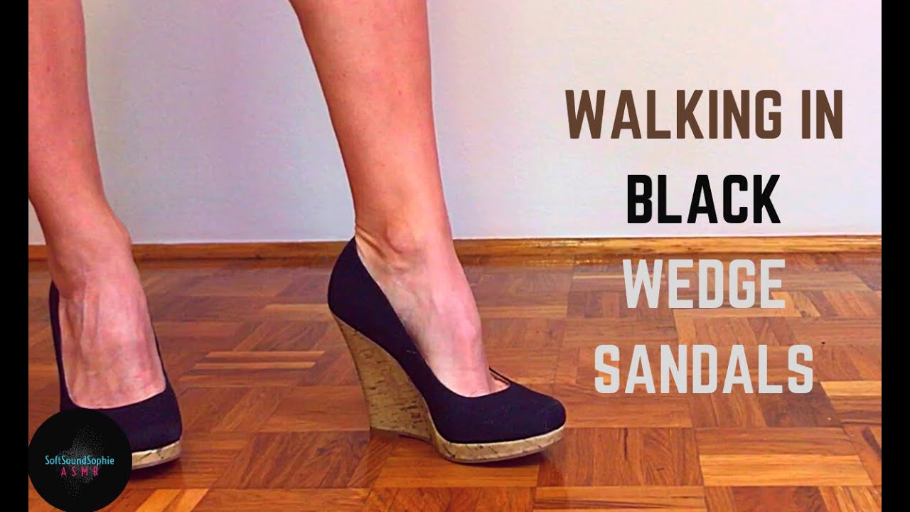 ASMR | Walking in High Heels | Black Wedge Sandals | No Talking / ASMR | Hoja v čevljih s peto