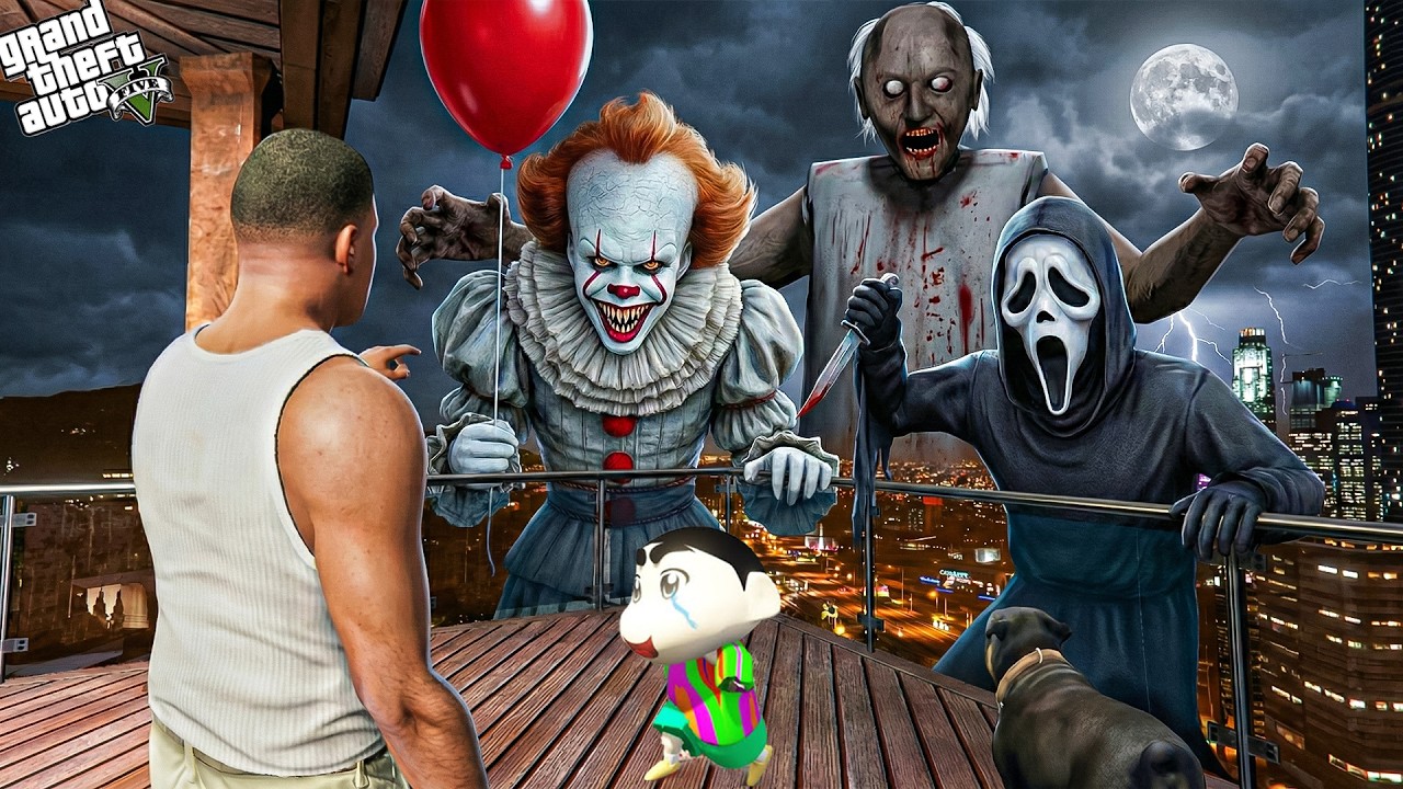 Franklin & Shinchan Attacked by Ghostface & Pennywise in Los Santos! 👻🤡 | GTA 5