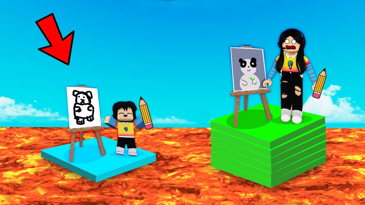 DIBUJA PARA SOBREVIVIR A LA LAVA el PEOR dibujo MUERE en roblox | paolazgames