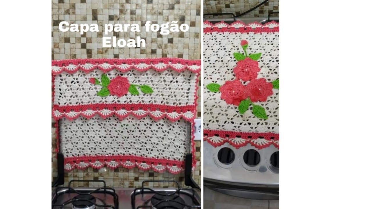 Capa para fogão 4 bocas do jogo de cozinha Eloah 🌺 de crochê fácil #Elizabethsilva