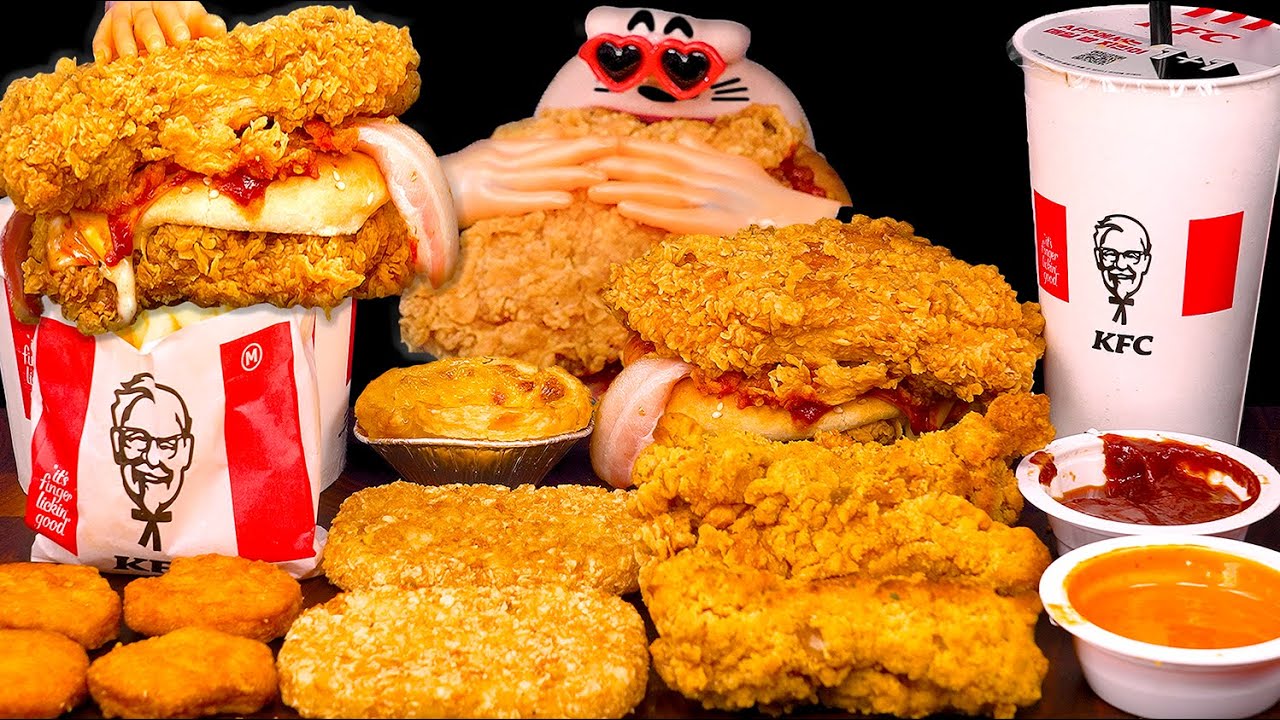 ASMR KFC Перевернутый бургер и курица с трюфелями, мукганг (без разговоров) Звуки еды