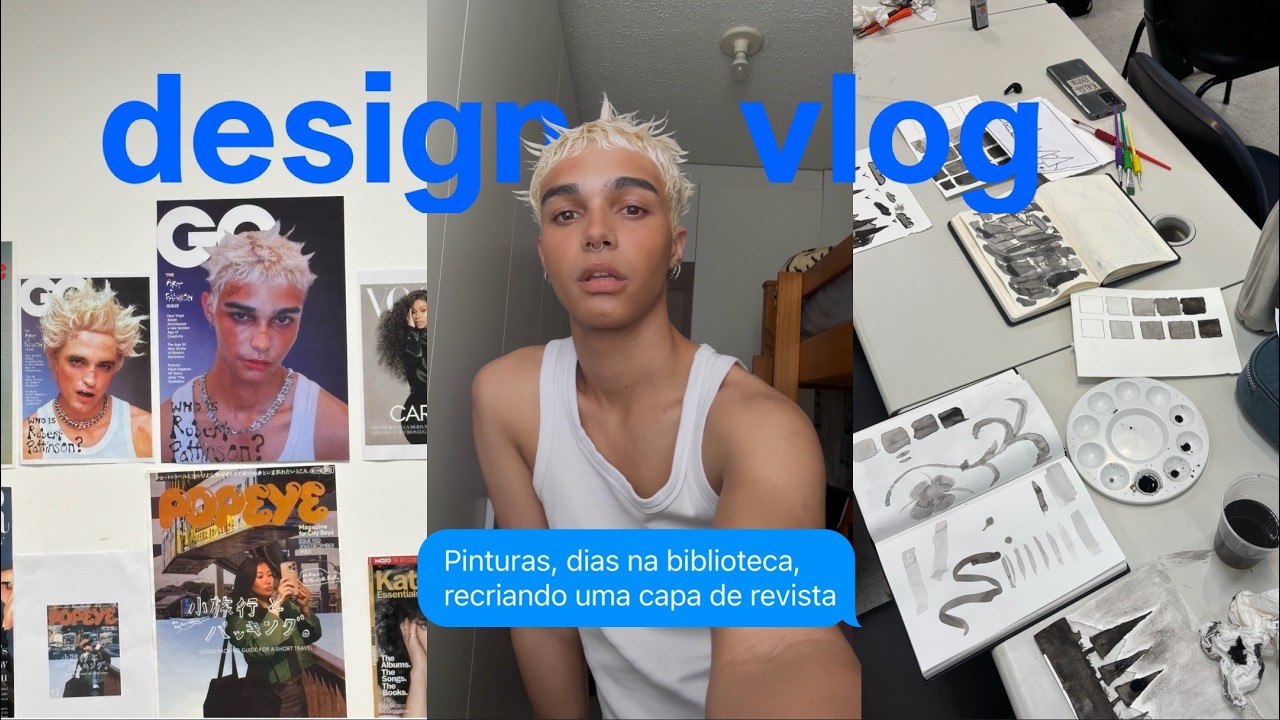 VLOG: estudante de design (senac), pintura com nankin, recriando capa de revista Robert Pattinson GQ