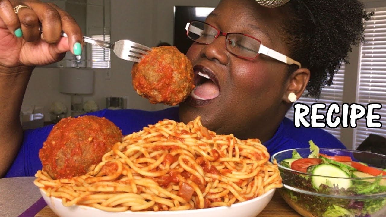SPAGHETTI AND BIG OL' MEATBALLS 먹방 MUKBANG + RECIPE