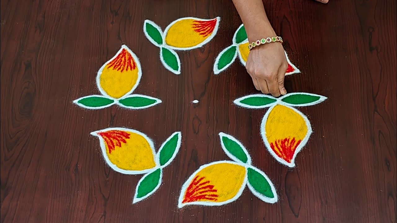 Ugadhi special rangoli🌷|7×4dots easy ugadhi muggulu🌷|pandaga muggulu|easy rangoli#Rang Kaa Rangoli