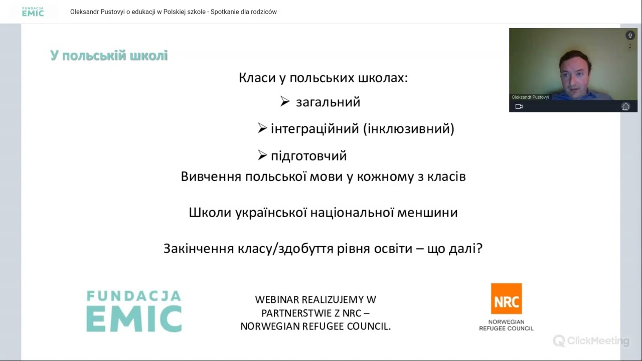 Webinar - Oleksandr Pustovyi o edukacji w Polskiej szkole   Spotkanie dla rodziców