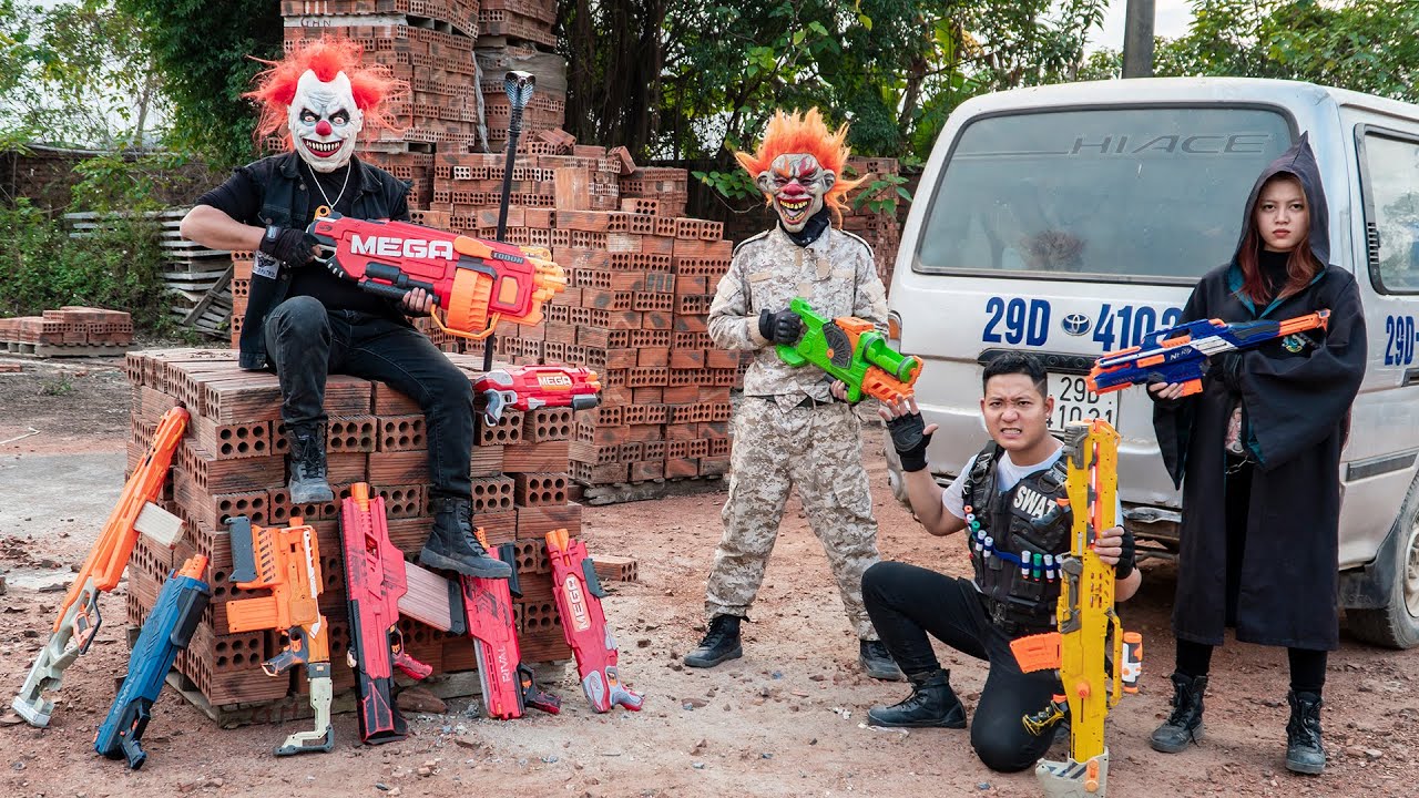 [ 1 Hour Nerf War ] Warriors SEAL MARINES Nerf Guns Spiner Fight Crime XICMAN Mask Crazy
