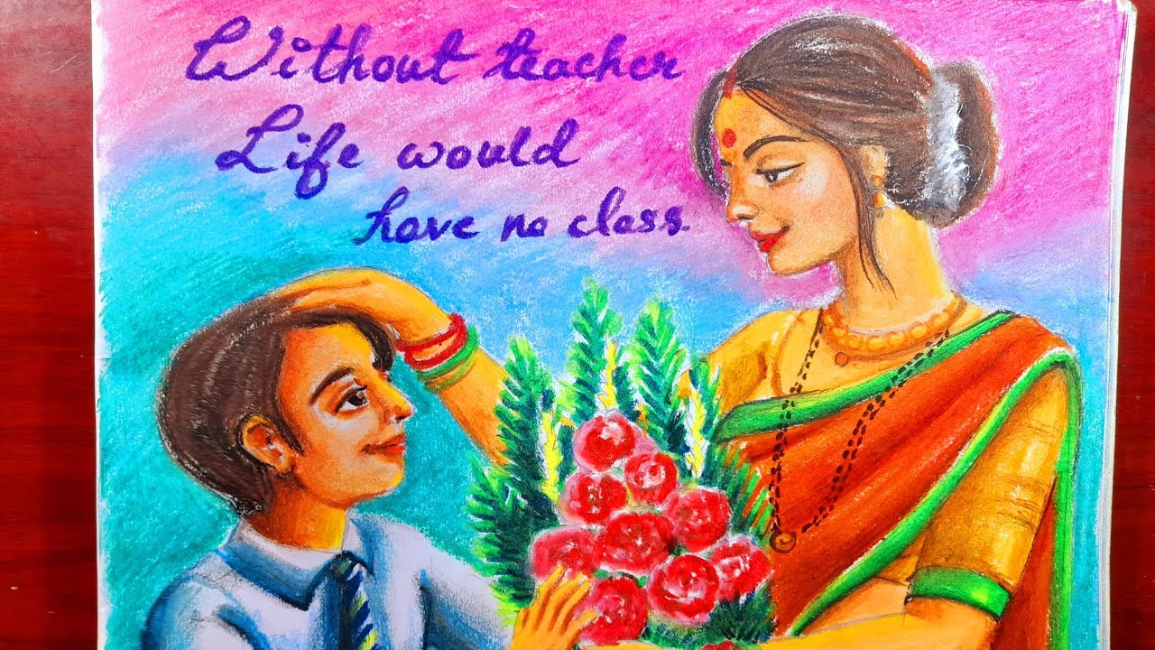Teachers day drawing with oil pastel, happy teachers day,
