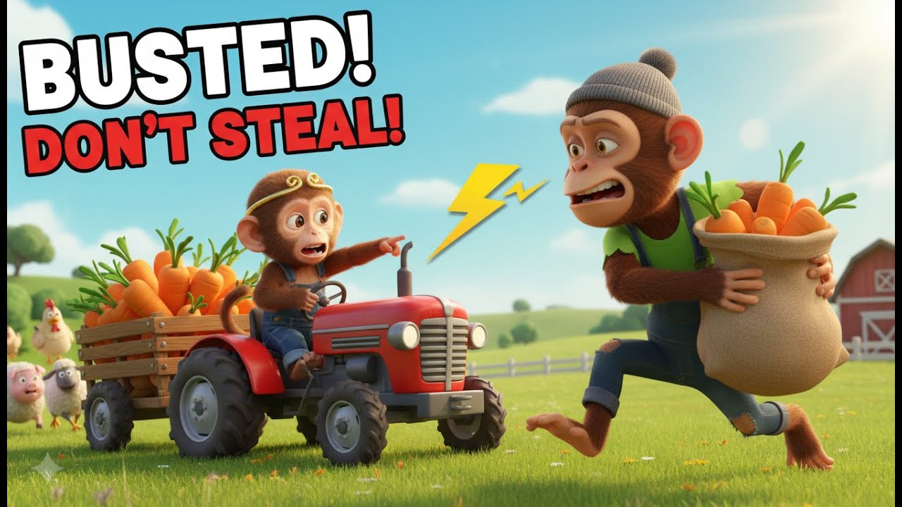 Monkey Farmer Drives Tractor! Funny Farm Cartoon, Momo Catches the Thief!