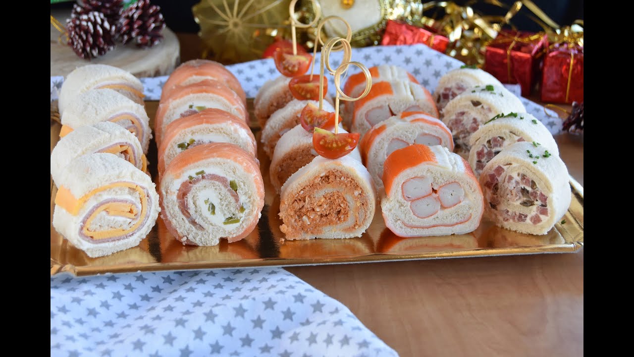 Canapés enrollados de pan de molde muy fáciles