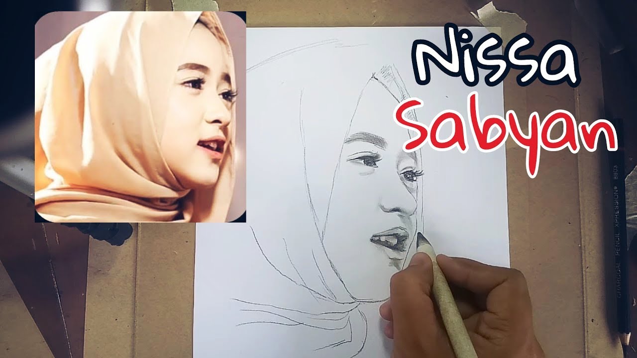 Menggambar wajah NISSA SABYAN tanpa penghapus