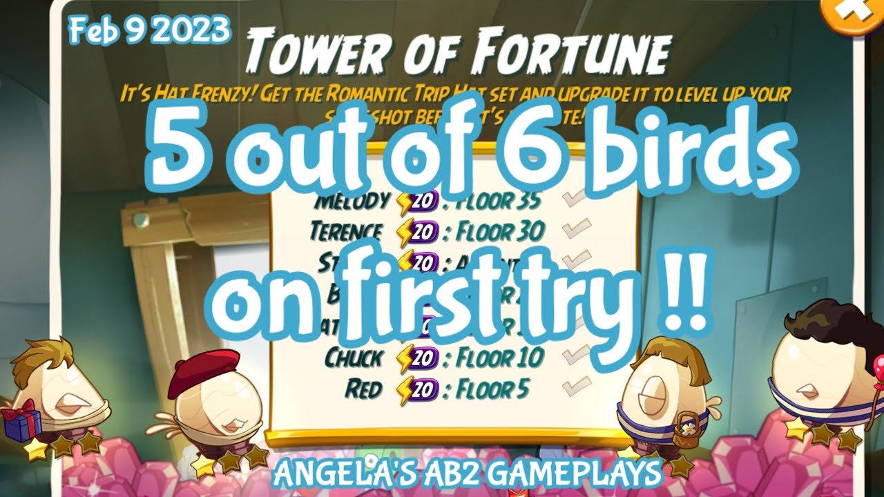 Angry birds 2 Tower of Fortune 5 birds gotten on 1st try for romantic trip hat set.Updtd 28/3/2023
