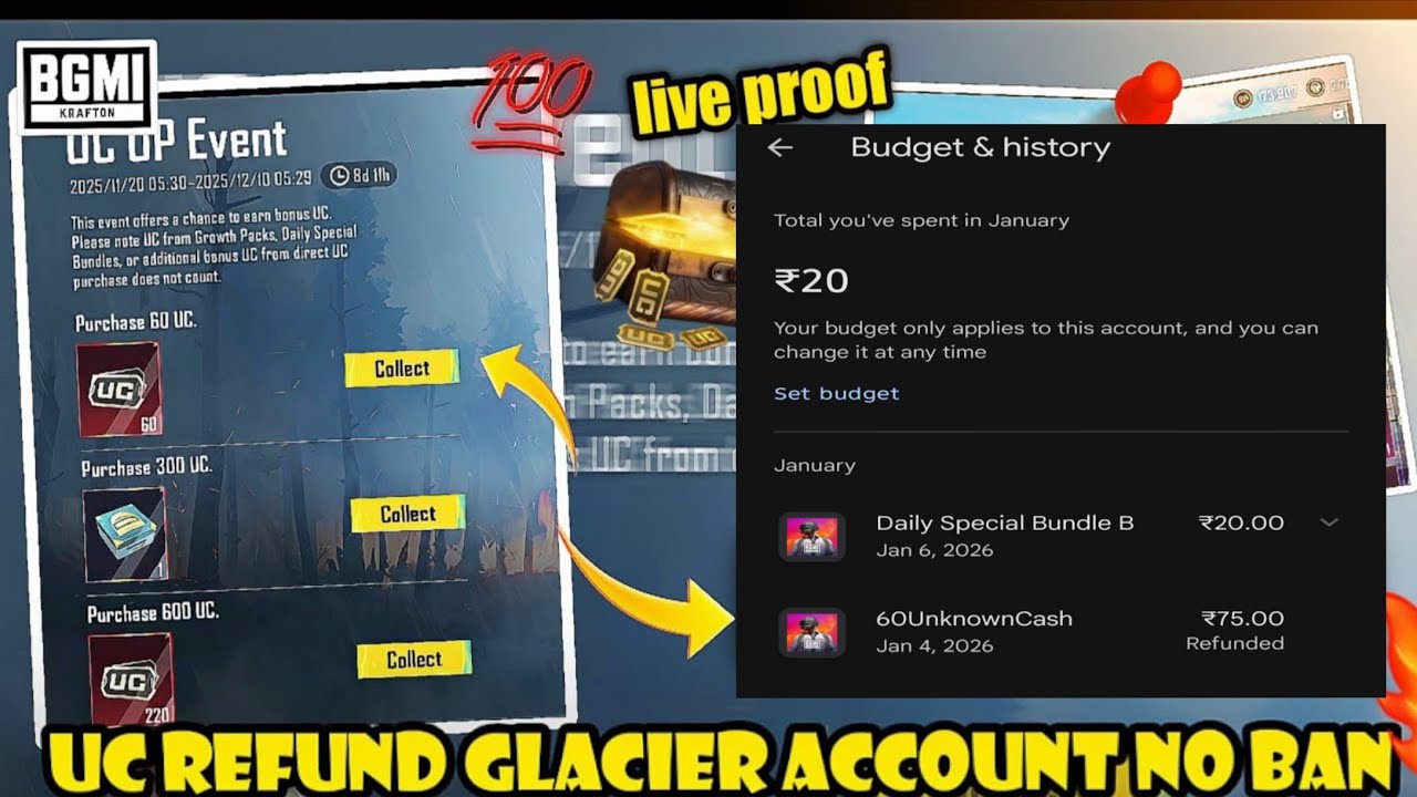 UC REFUND 75🥹trick NEW Device😎 CHECK KARO video😱FREE FREE UC REFUND Google pay NO FAKE😎🙊FREE