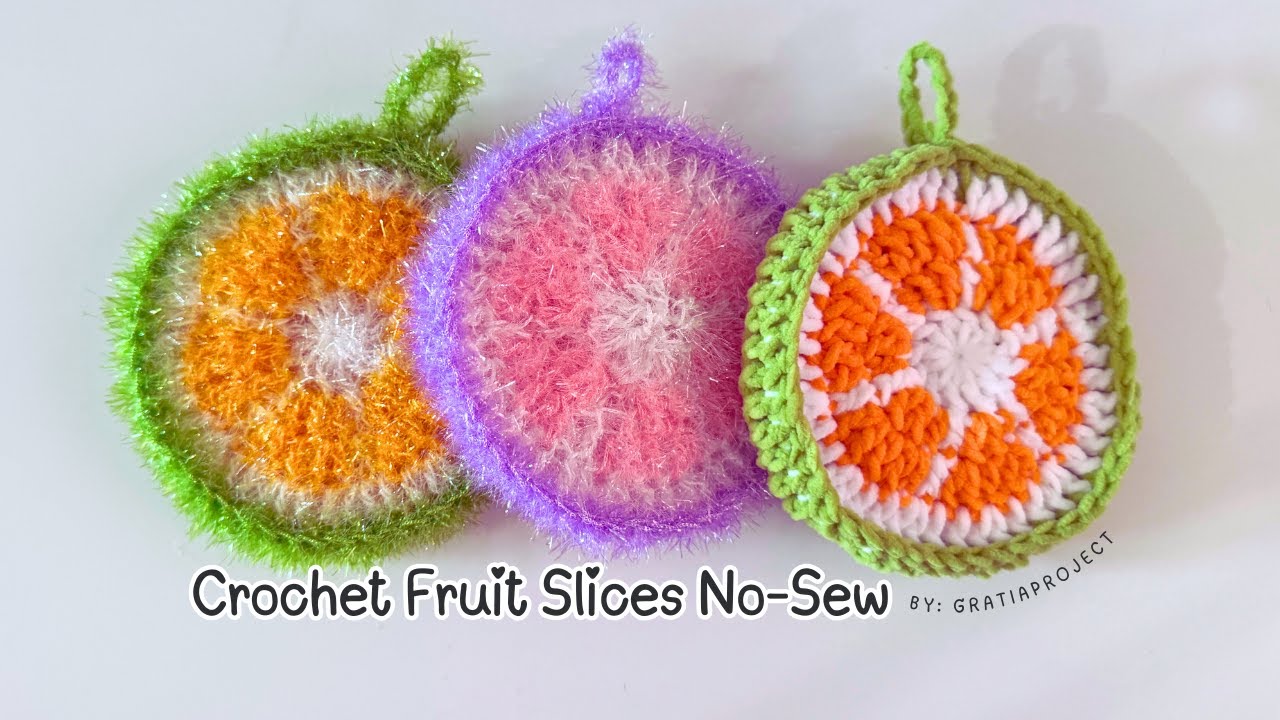 Crochet Fruit Slices No-Sew Tutorial | Coaster / Plush / Amigurumi / Dish Scrubbie