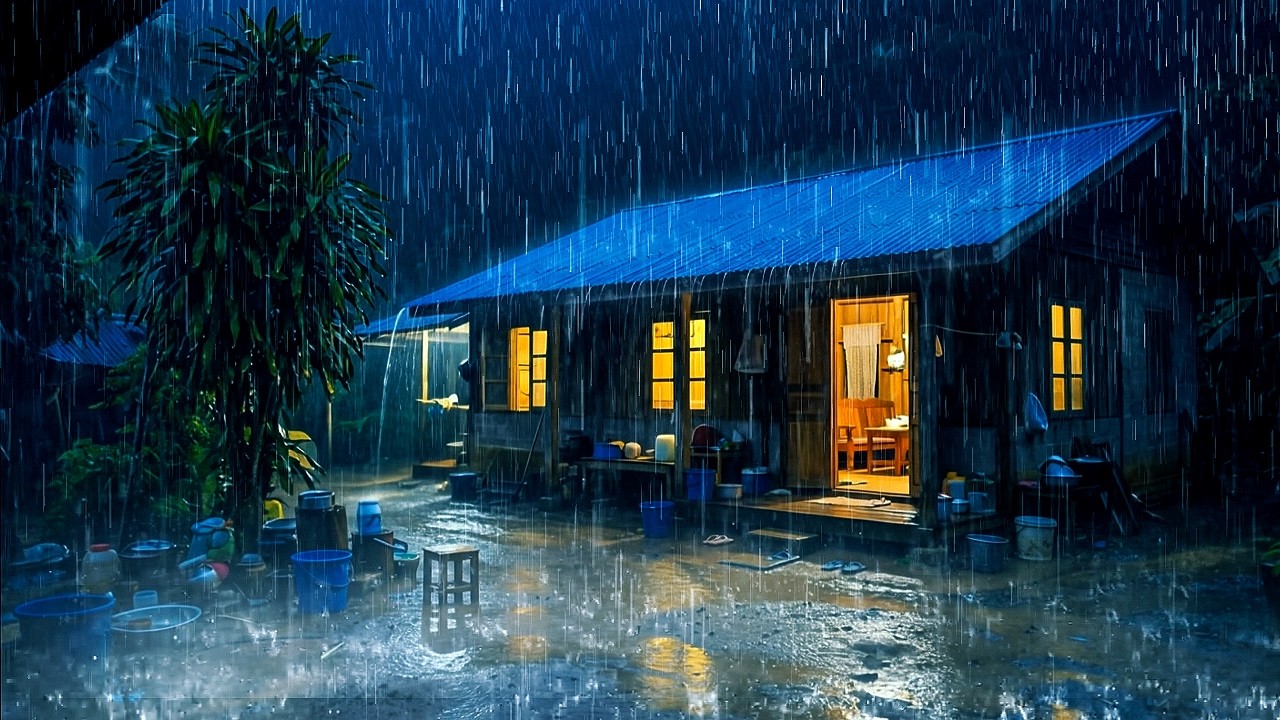 Dark Rainy Night in a Quiet Village House | Relaxing Rain Ambience