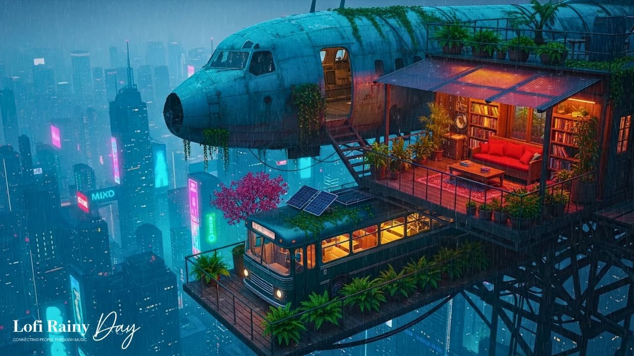 High-Rise Lo-fi Relaxation Above Neon Streets | Calm Hip-Hop Beats to Unwind & De-Stress | 4K
