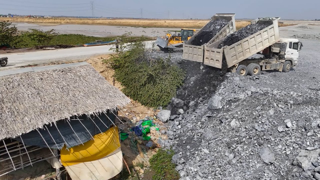 Urgent situation! Bulldozer and dump truck flooded the landfill area and are being addressed