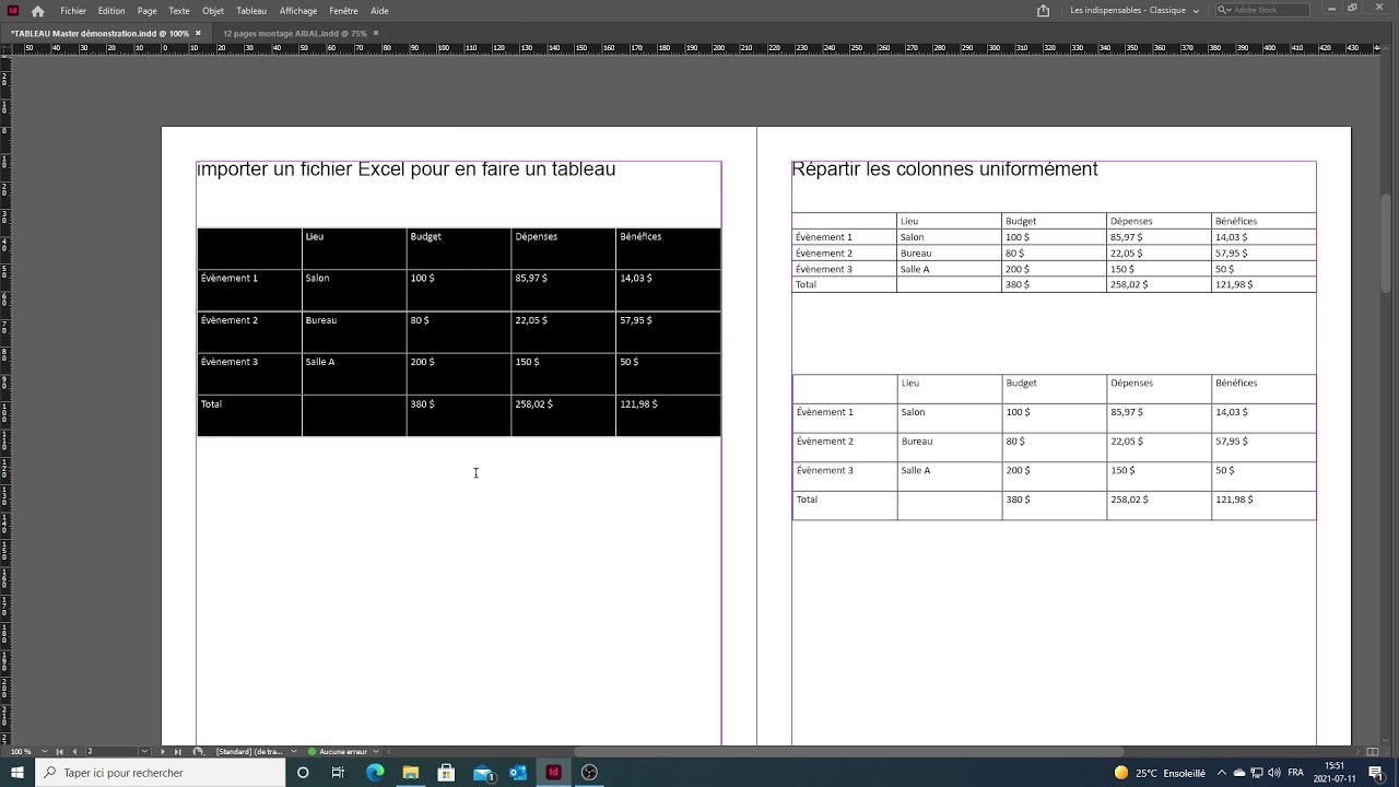 Indesign Les tableaux Part 2 importer Excel