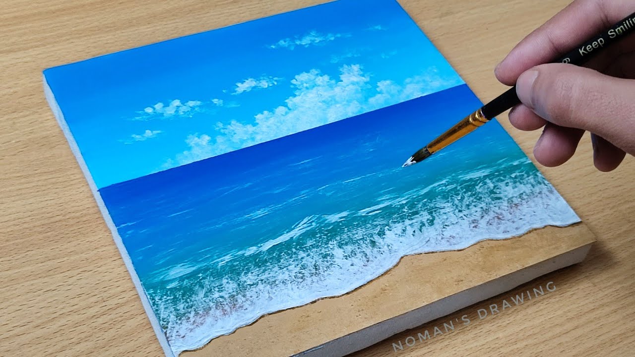 Easy Seascape Acrylic Painting for Beginners || Ocean Beach Painting