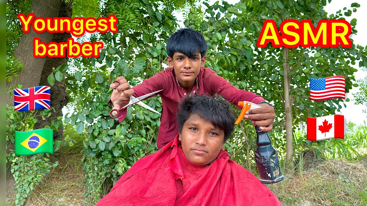 ASMR youngest barber 💈 in the world amazing haircut after hair wash 🧼