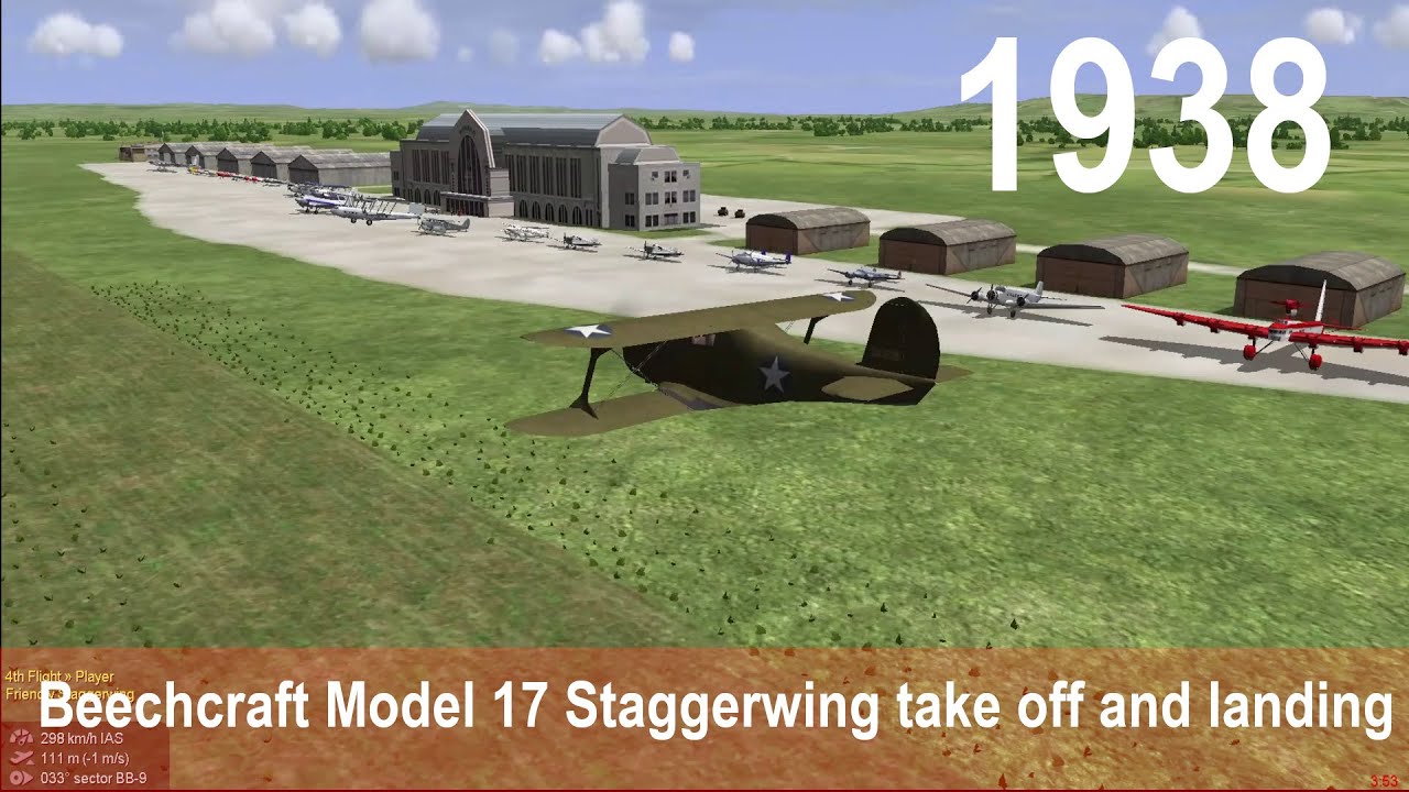 IL-2 1946: Beechcraft Model 17 Staggerwing take off and landing at an airport somewhere in France
