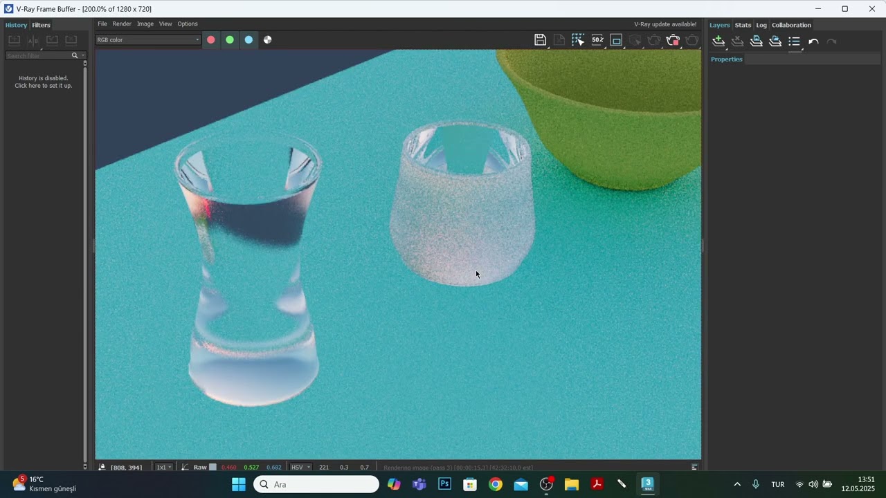 3D Max 20. Ders: Materyal (Textures), Kaplama-Cam/Su/Seramik (V Ray mtl)
